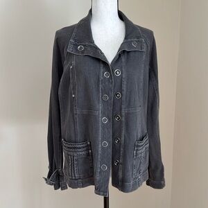 Coldwater Creek Knit Denim Jean Jacket Grey Soft Stretch Snap Petite Large PL